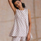 trueBrowns White With Grey Buta Block Print Cotton Sleeveless Co-Ord Set - Swadesiicart