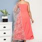 InWeave Women's Peach Cr Strappy Set With White Organza Dupatta - Swadesiicart