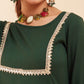 InWeave Women's Forest Green Round Neck Square Gota Work Kurta Pant Set - Swadesiicart