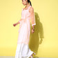 InWeave Women's Cream Strappy Kurta Set With Peach Organza Cape - Swadesiicart