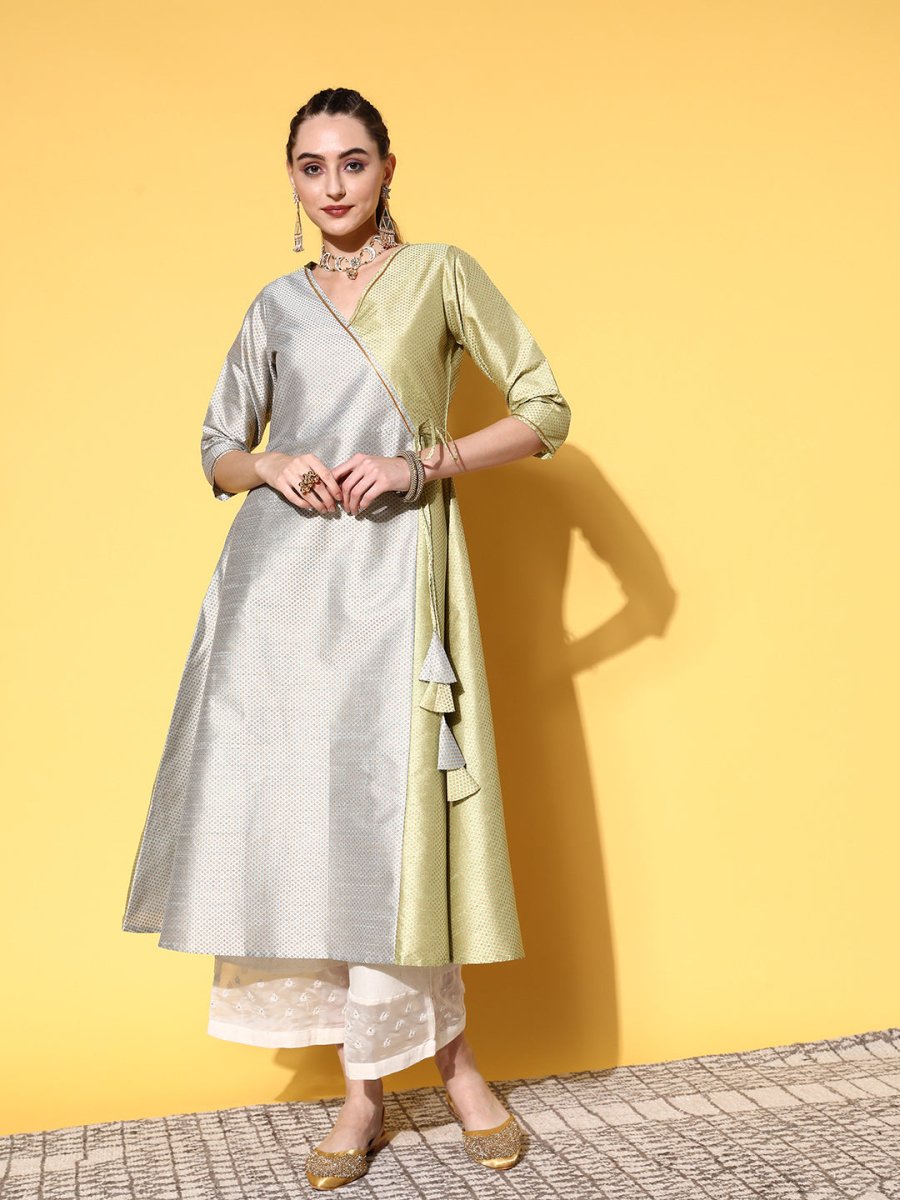 Ahalyaa Women Green Art Silk Fluid Tie-Up Kurta | Swadesiicart
