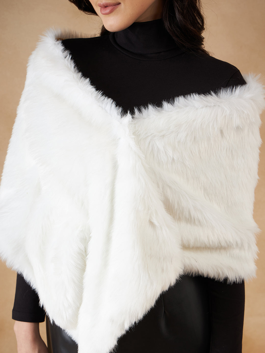 InWeave Women's Pure White Faux Fur Cape - Swadesiicart
