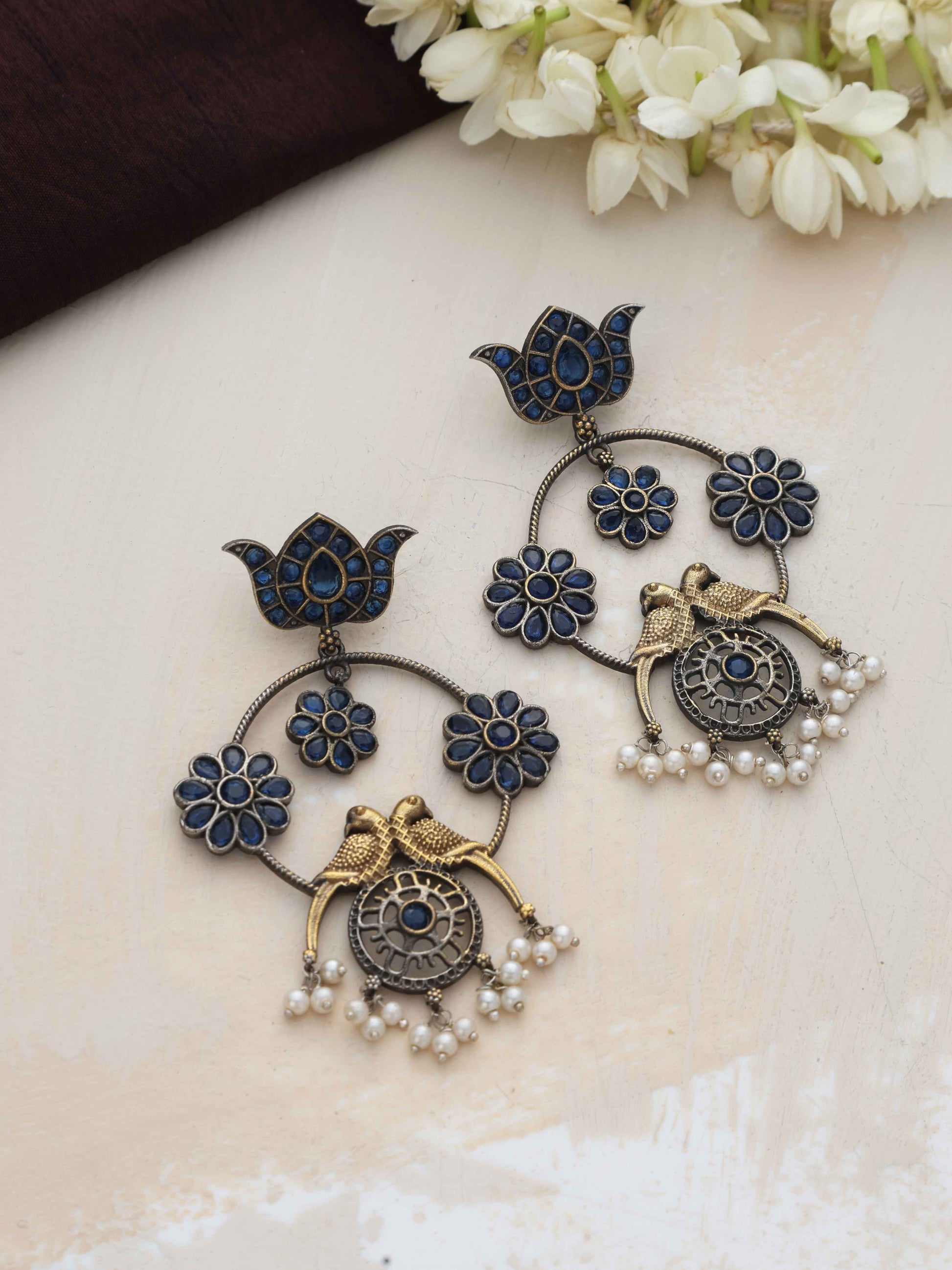 trueBrowns Silver Tone Chandbali Earrings - Swadesiicart