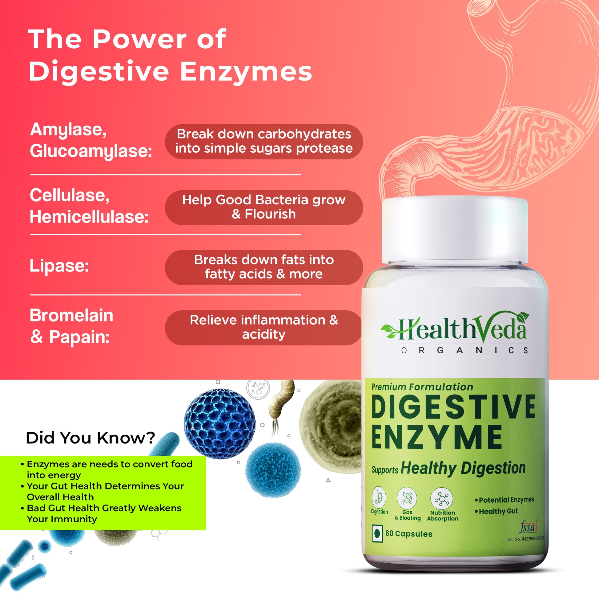 Health Veda Organics Digestive Enzyme Capsules - Swadesiicart