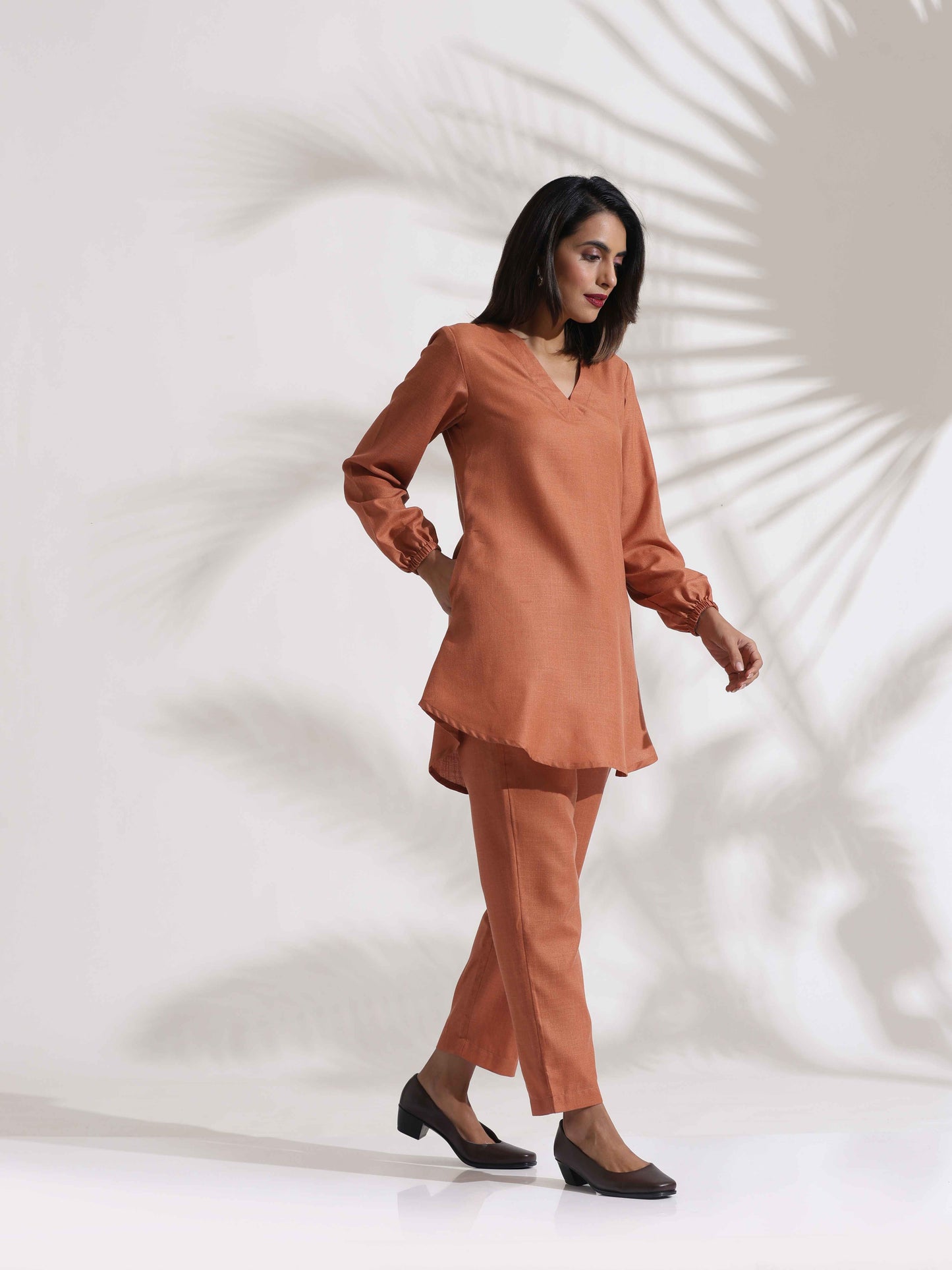 trueBrowns Rust Slub Co-ord Set - Swadesiicart
