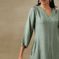 trueBrowns Light Green Bandhani Printed Silk High Slit Kurta Pant Set | Swadesiicart