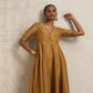 trueBrowns Gold Tissue Flared Anarkali Kurta Set | Swadesiicart