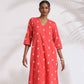 trueBrowns Orange Cotton Floral Embroidered Kurta Set | Swadesiicart