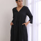 trueBrowns Black Dobby Flared Slit Kurta Pant Set | Swadesiicart