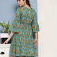 InWeave Women's Blue Mustard Print Short Dress - Swadesiicart
