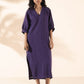 trueBrowns Purple Cotton Dobby Slit Dress | Swadesiicart