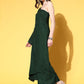 InWeave Women's Green Mirror Work One Shoulder Kurta Set With Dupatta - Swadesiicart