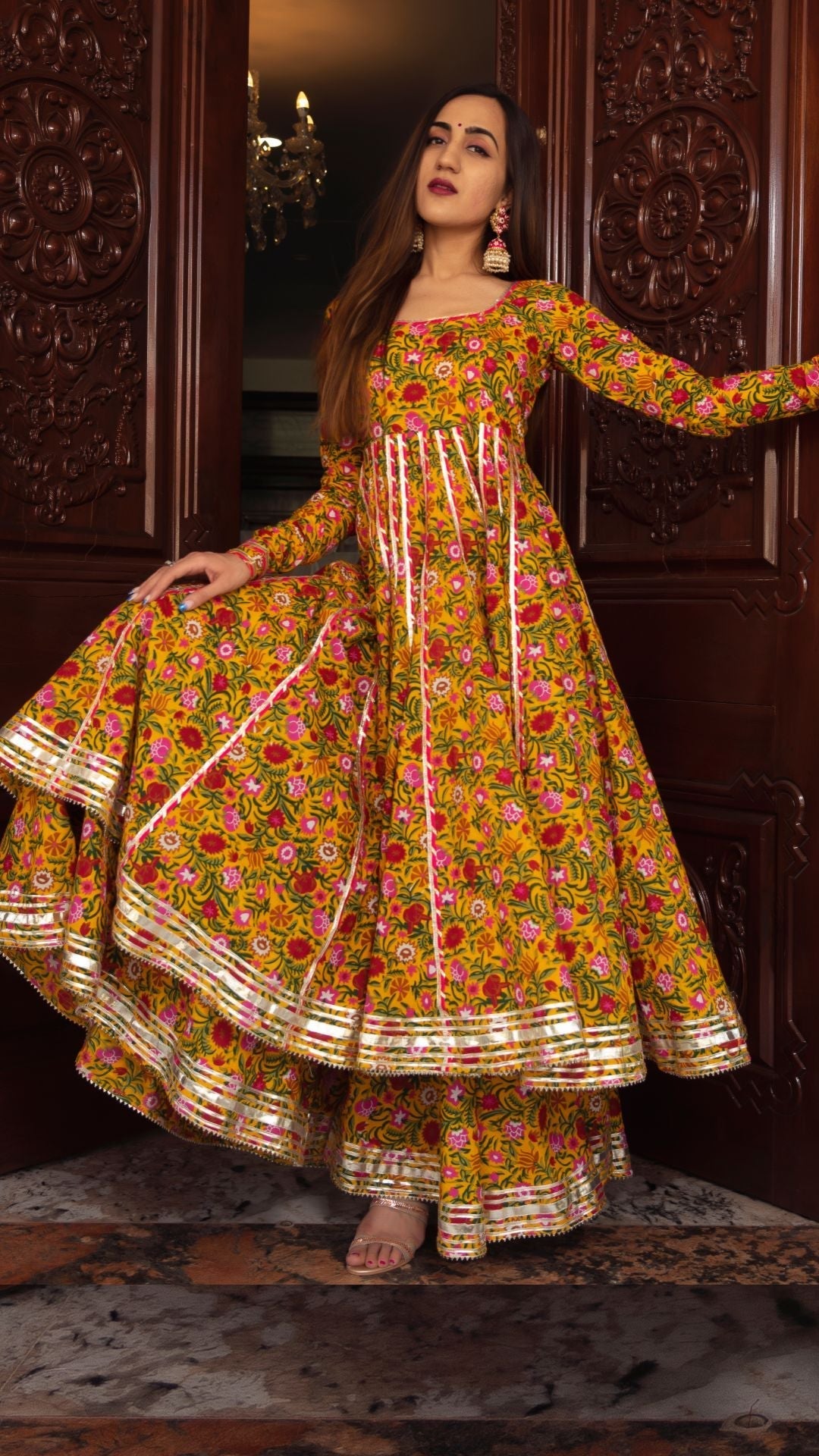 Pomcha Jaipur Mastani Cotton Anarkali Plazo Set | Swadesiicart
