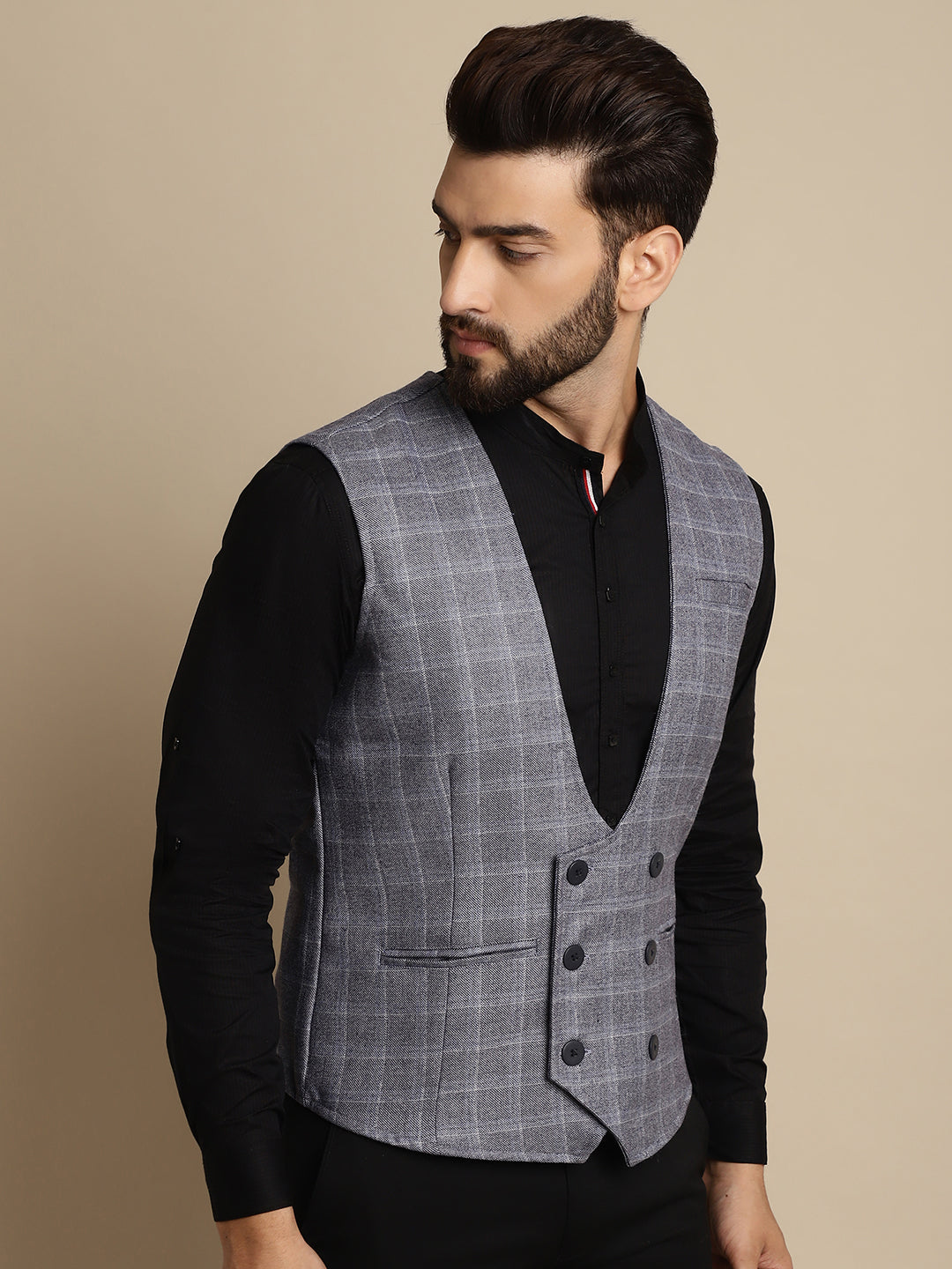 Even Apparels Men's Grey Double Breast Waistcoat | Swadesiicart