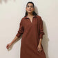 trueBrowns Brown Cotton Linen Kurta Pant Set | Swadesiicart