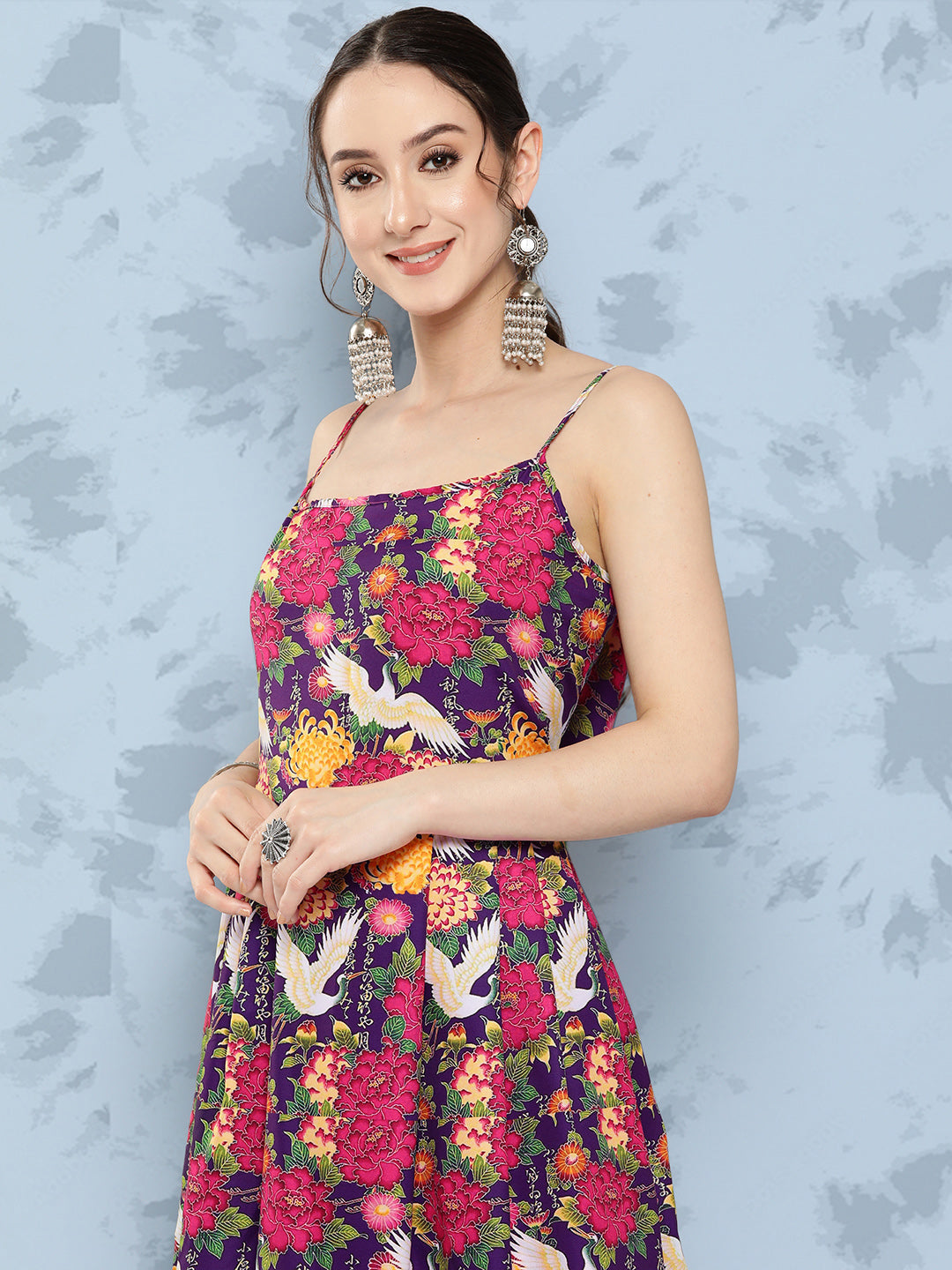 InWeave Women's Navy Bird Japanese Art Strappy Set - Swadesiicart