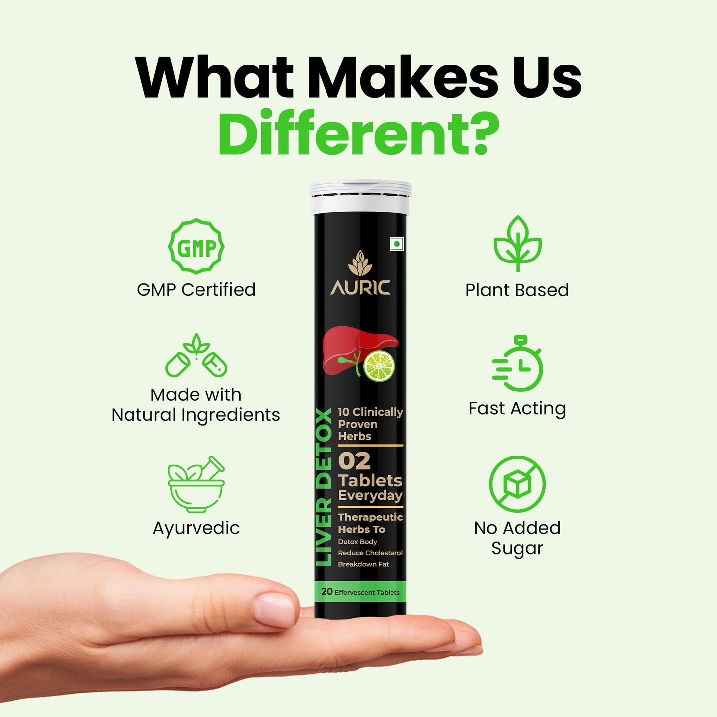 Auric Liver Detox Effervescent Tablets | Fizzy Water with 10 Ayurvedic Herbs | Clinically Researched Therapeutic Ingredients | Drop, Dissolve, Fizz, Drink - Swadesiicart
