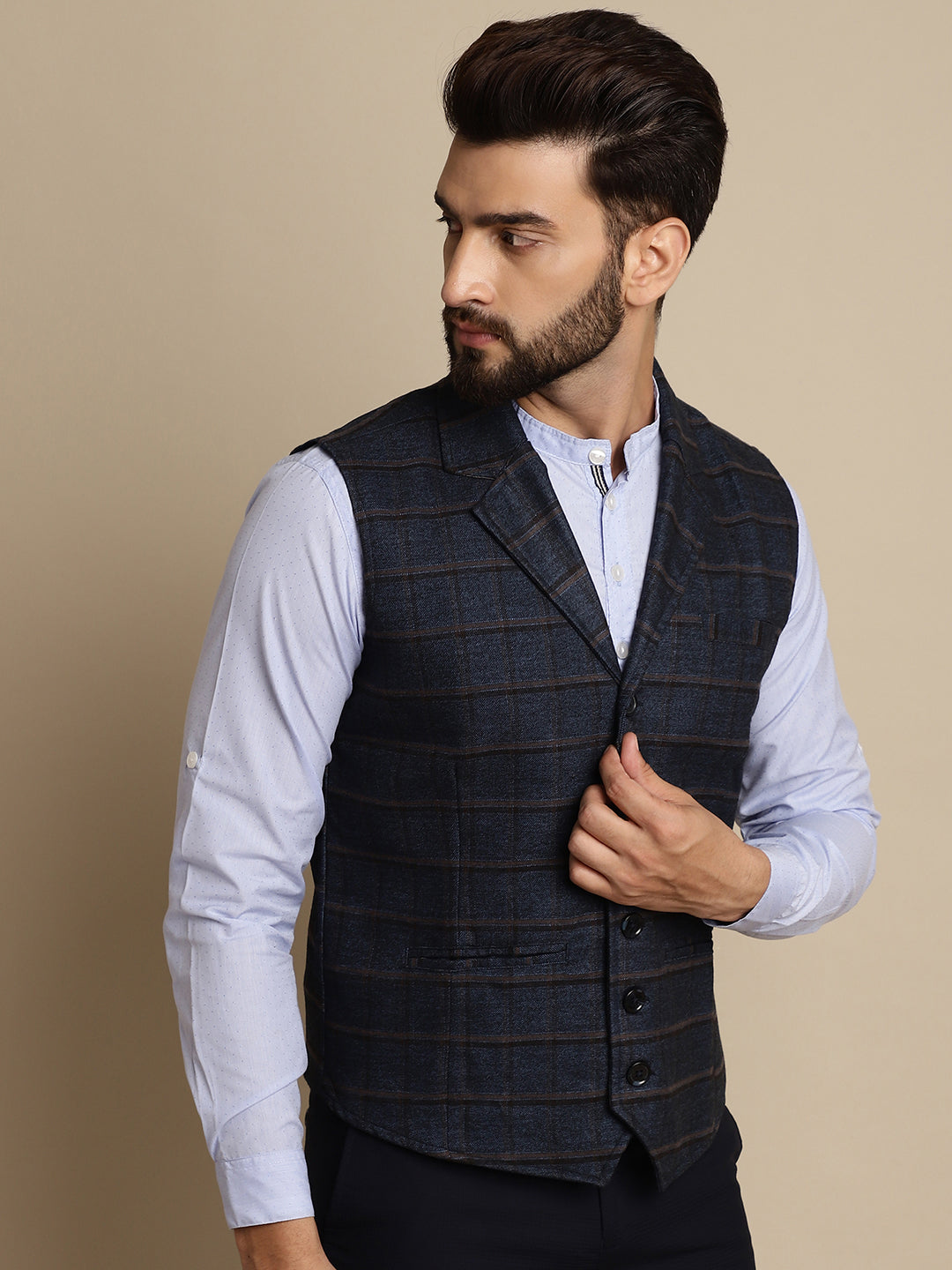 Even Apparels Men's Blue Waistcoat with Notched Lapel | Swadesiicart