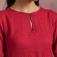 trueBrowns Red Cotton Dobby Flared Kurta Set | Swadesiicart