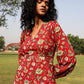 trueBrowns Red Cotton Block Print Backless Dress | Swadesiicart