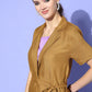 InWeave Women's Camel Brown Cream Pant Coord Set With Mauve Crop Top - Swadesiicart