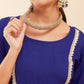 InWeave Women's Blue Round Neck Square Gota Work Kurta Pant Set - Swadesiicart