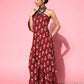 InWeave Women's Maroon Boota One Shoulder Top With Palazzo Set - Swadesiicart