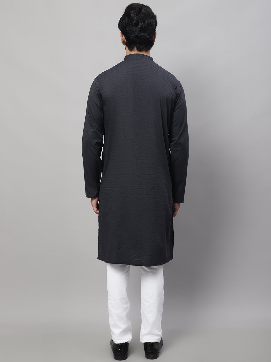 Even Apparels Black Pure Cotton Kurta With Band Collar | Swadesiicart