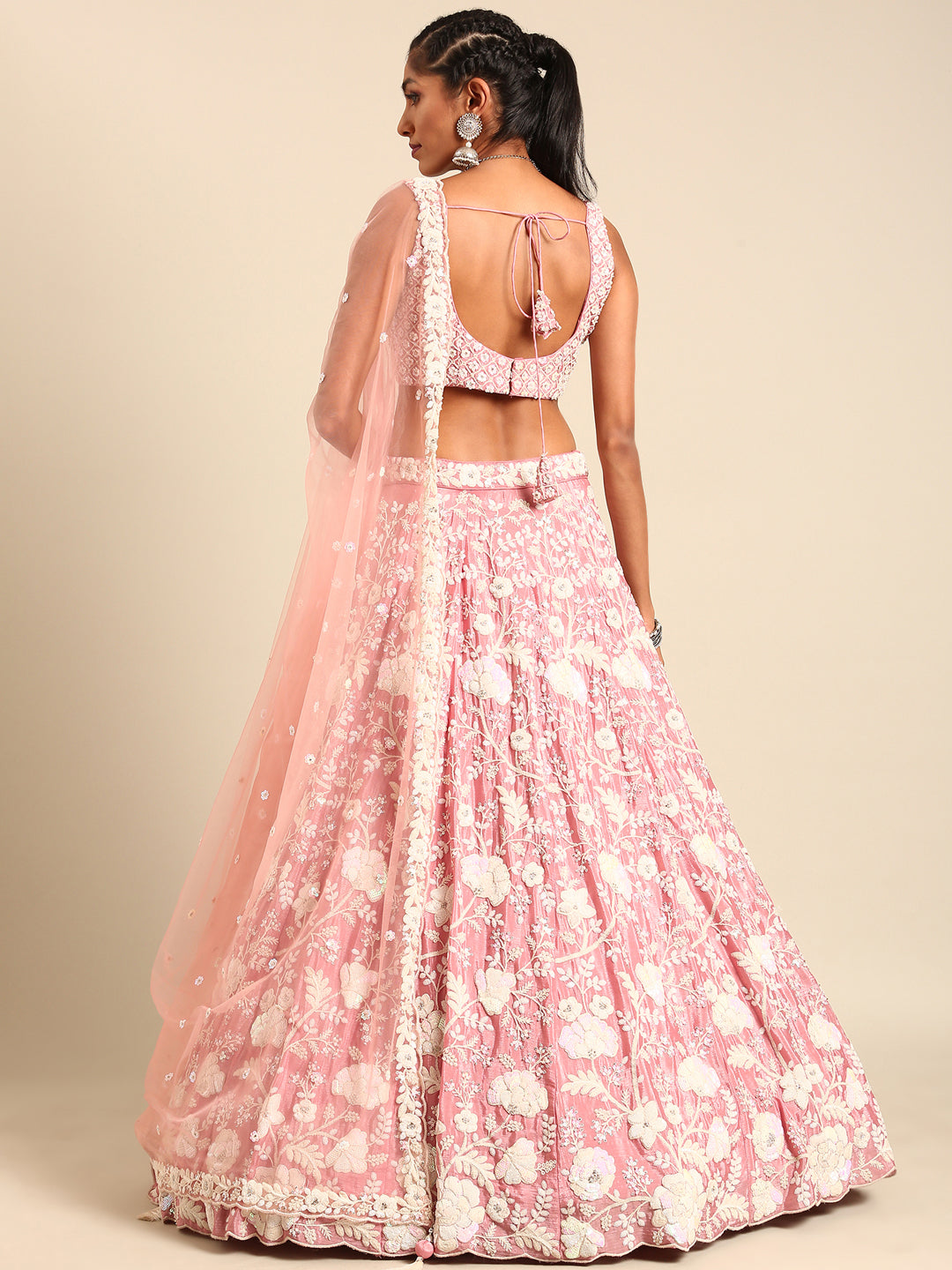 House of Panchhi Rose Gold Chinon Sequins And Zarkan Embroidery Lehenga Choli & Dupatta | Swadesiicart