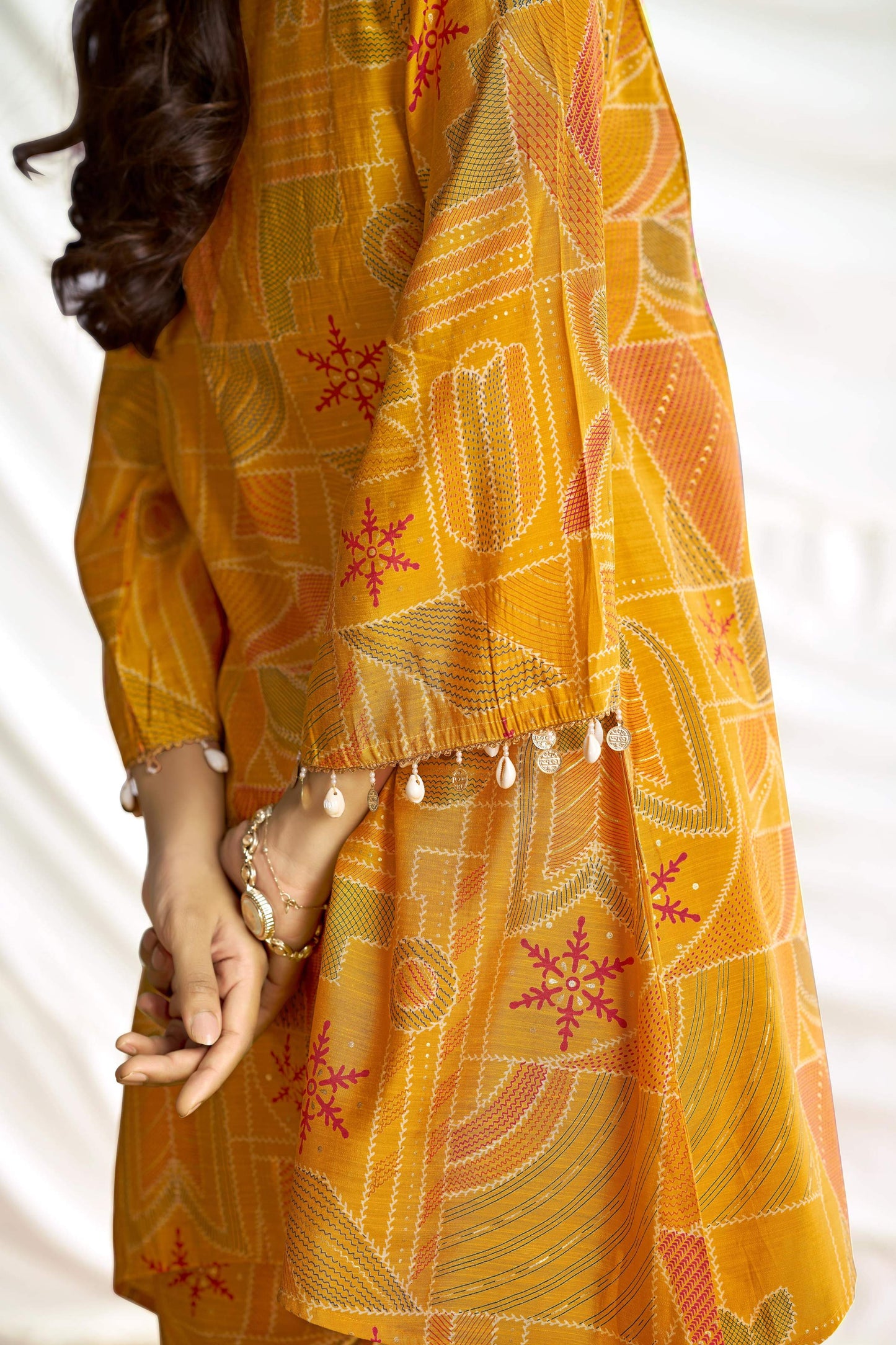 BulBul Ashka Chanderi Mustard Co-Ord Set - Swadesiicart