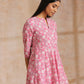 trueBrowns Pink Overall Floral Block Print Cotton Flared Kurta Pant Set | Swadesiicart
