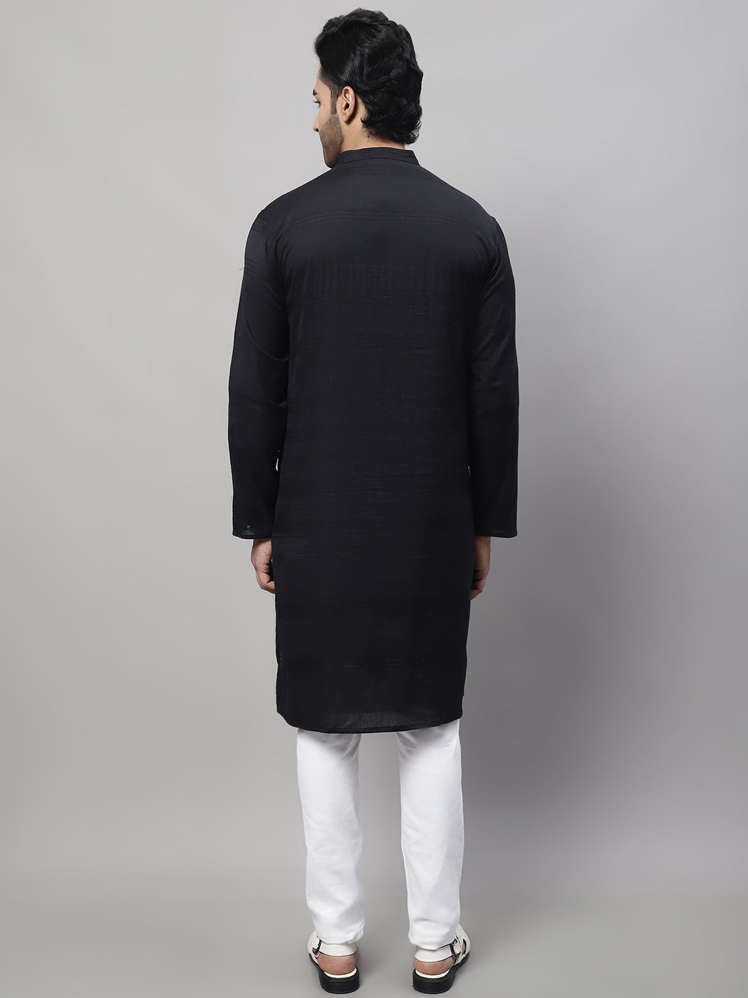 Even Apparels Black Pure Cotton Kurta With Band Collar | Swadesiicart