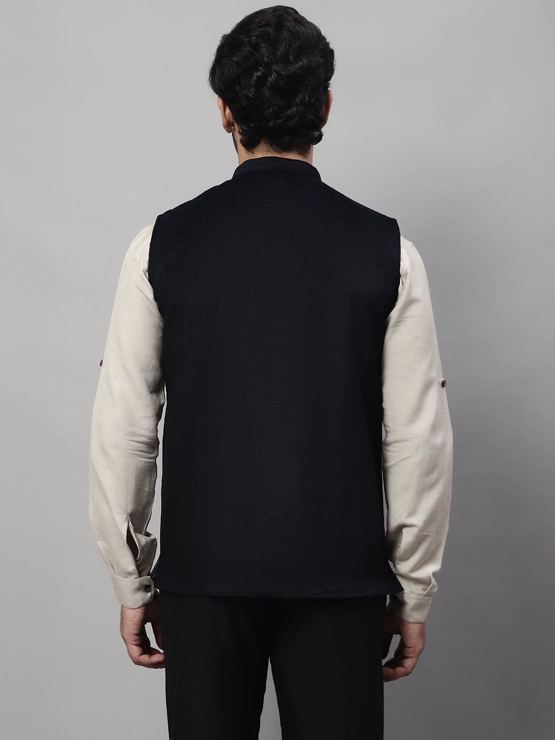 Even Apparels Men's Black Nehru Jacket With Welt Pockets | Swadesiicart