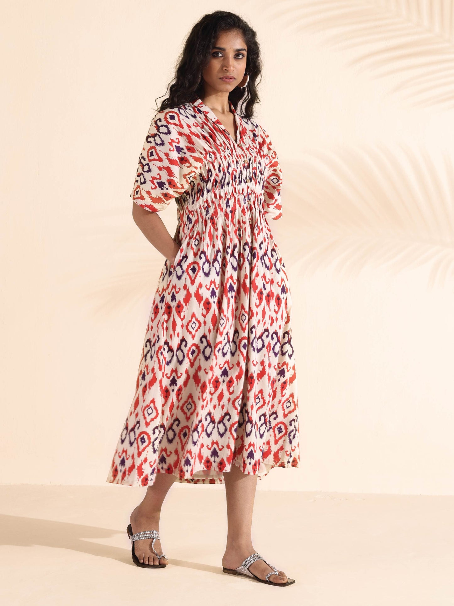 trueBrowns Carrot Cotton Ikat Dress | Swadesiicart