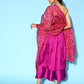 InWeave Purple Off Shoulder Silk Kurta Set -Pink Kota Bandhej Dupatta - Swadesiicart