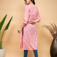 InWeave Women's Light Pink Floral Print Straight Angrakha Gota Kurta - Swadesiicart