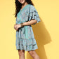 InWeave Women's Sparky Blue Ruffled Tie Up Dress - Swadesiicart