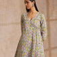 trueBrowns Grey Overall Floral Block Print Cotton Angrakha Kurta Pant Set | Swadesiicart