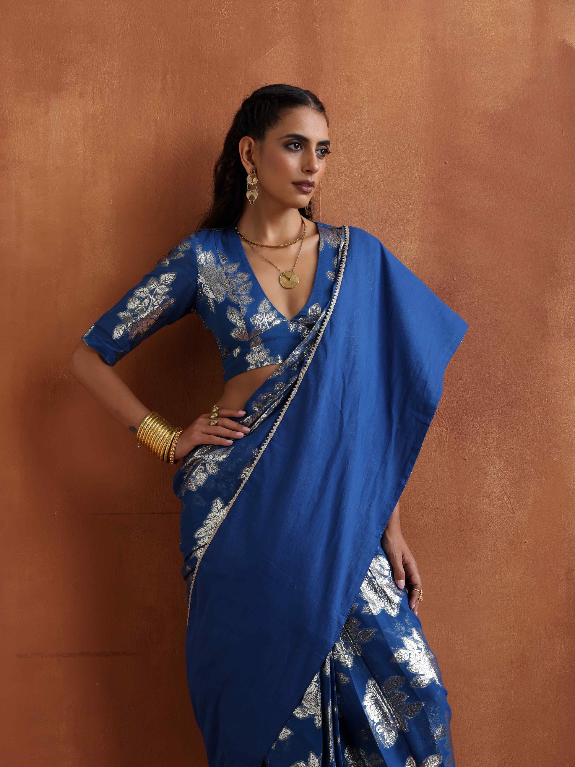 trueBrowns Blue Metallic Blouse | Swadesiicart