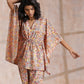 trueBrowns Multicolor Beige Overall Floral Block Print Cotton Kaftan Co-Ord Set - Swadesiicart