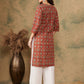 InWeave Women's Maroon Ethnic Print Lace Gota Work Straight Kurta - Swadesiicart
