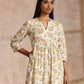 trueBrowns White Multi Color Overall Block Print Cotton Kurta Pant Set | Swadesiicart