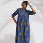 trueBrowns Blue Cotton Print Pleated Kurta Set | Swadesiicart