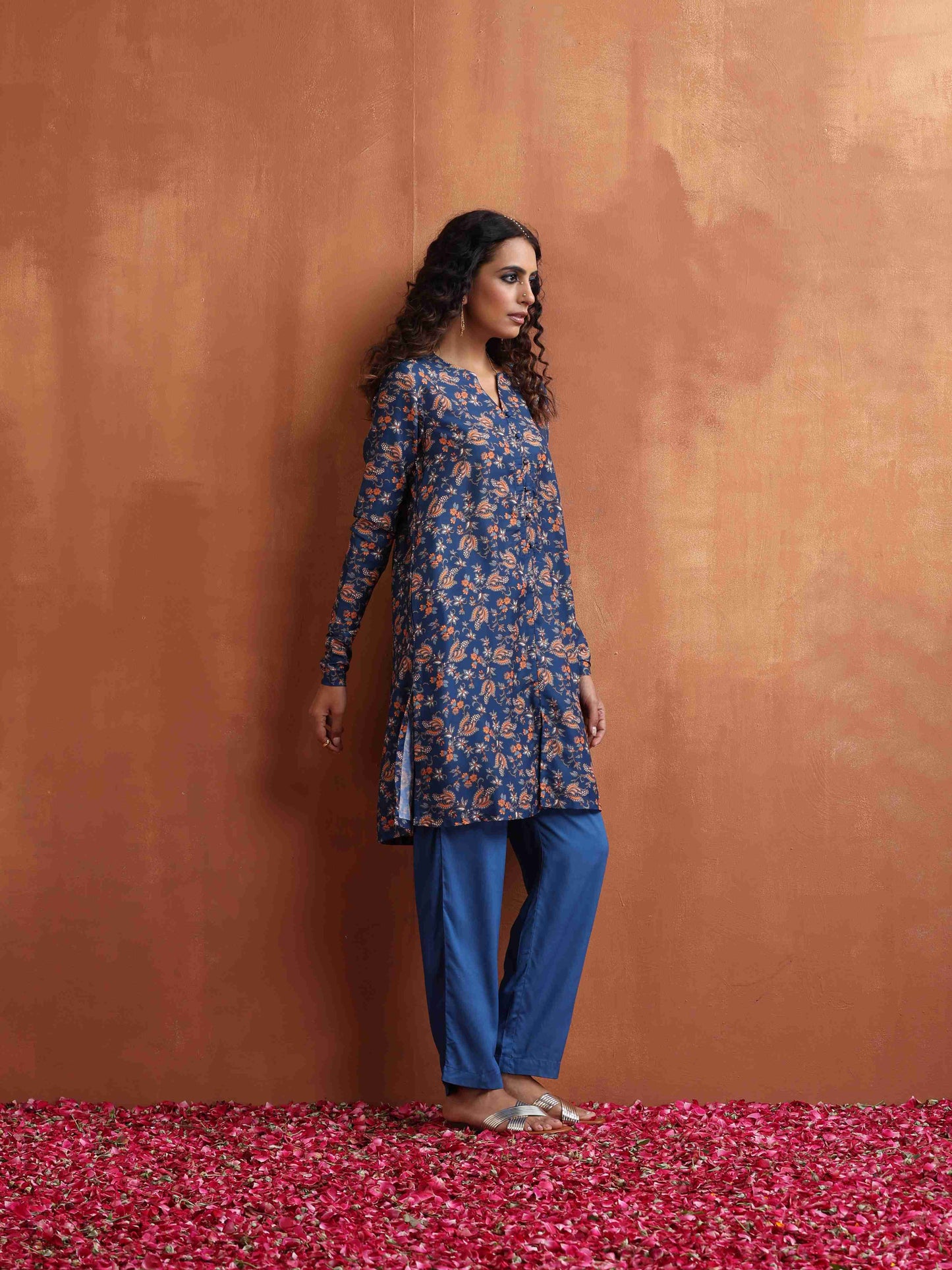 trueBrowns Blue Print Kurta Co-ord Set - Swadesiicart