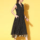 Ahalyaa Black Georgette Ethnic Motifs Printed Shirt-Collar Midi Fit & Flare Ethnic Dress | Swadesiicart