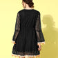 InWeave Women's Black Lacy Dress With Tassles - Swadesiicart