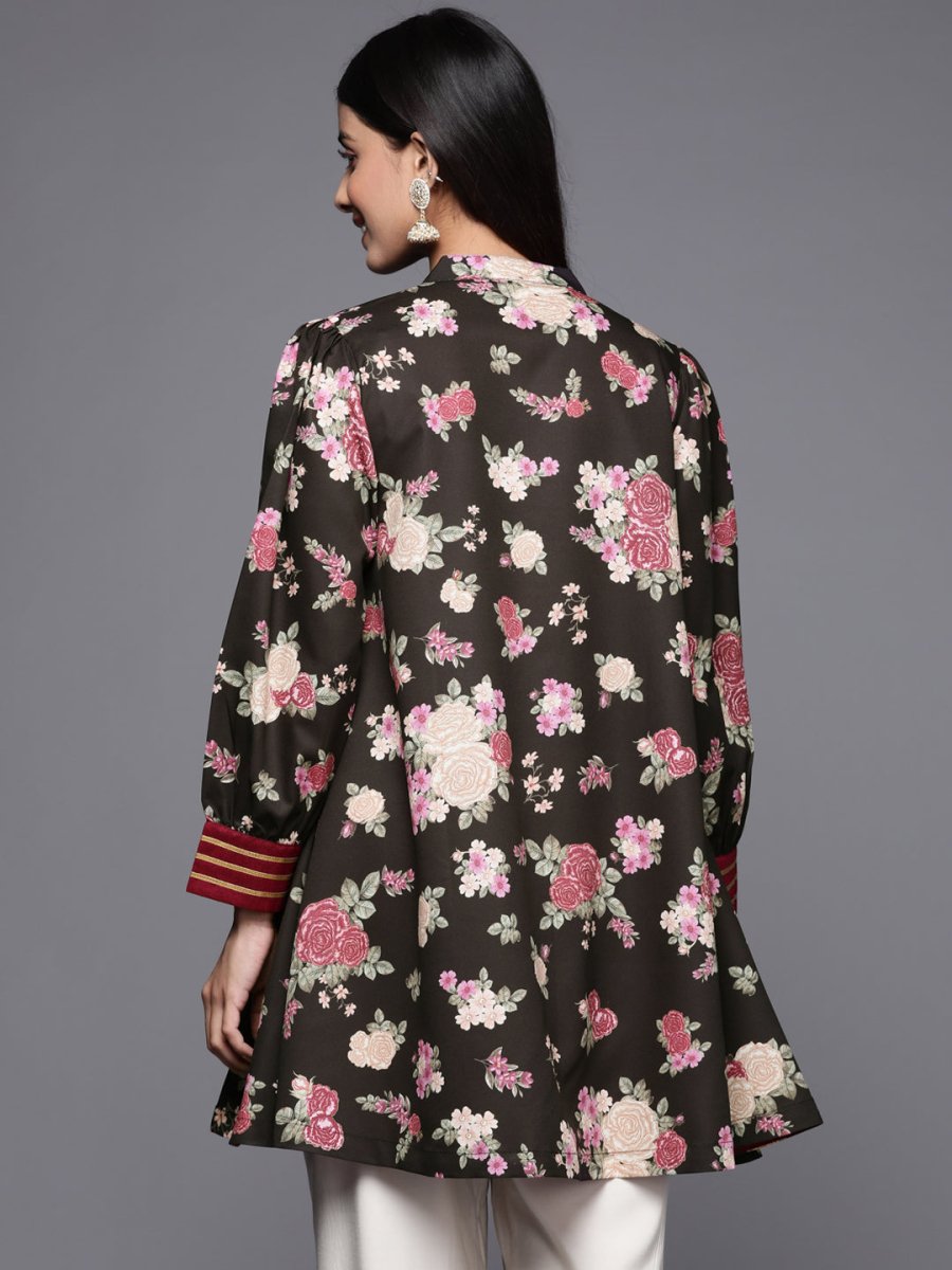 Ahalyaa Mandarin Collar Floral Print Crepe Tunic | Swadesiicart