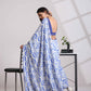 trueBrowns Blue Muslin Ikat Saree | Swadesiicart