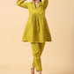 trueBrowns Cotton Linen Lime Green Pleated Co-Ord Set - Swadesiicart