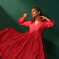 trueBrowns Pink Square Viscose Silk V-Neck Waist Gathered Kurta Pant Set | Swadesiicart